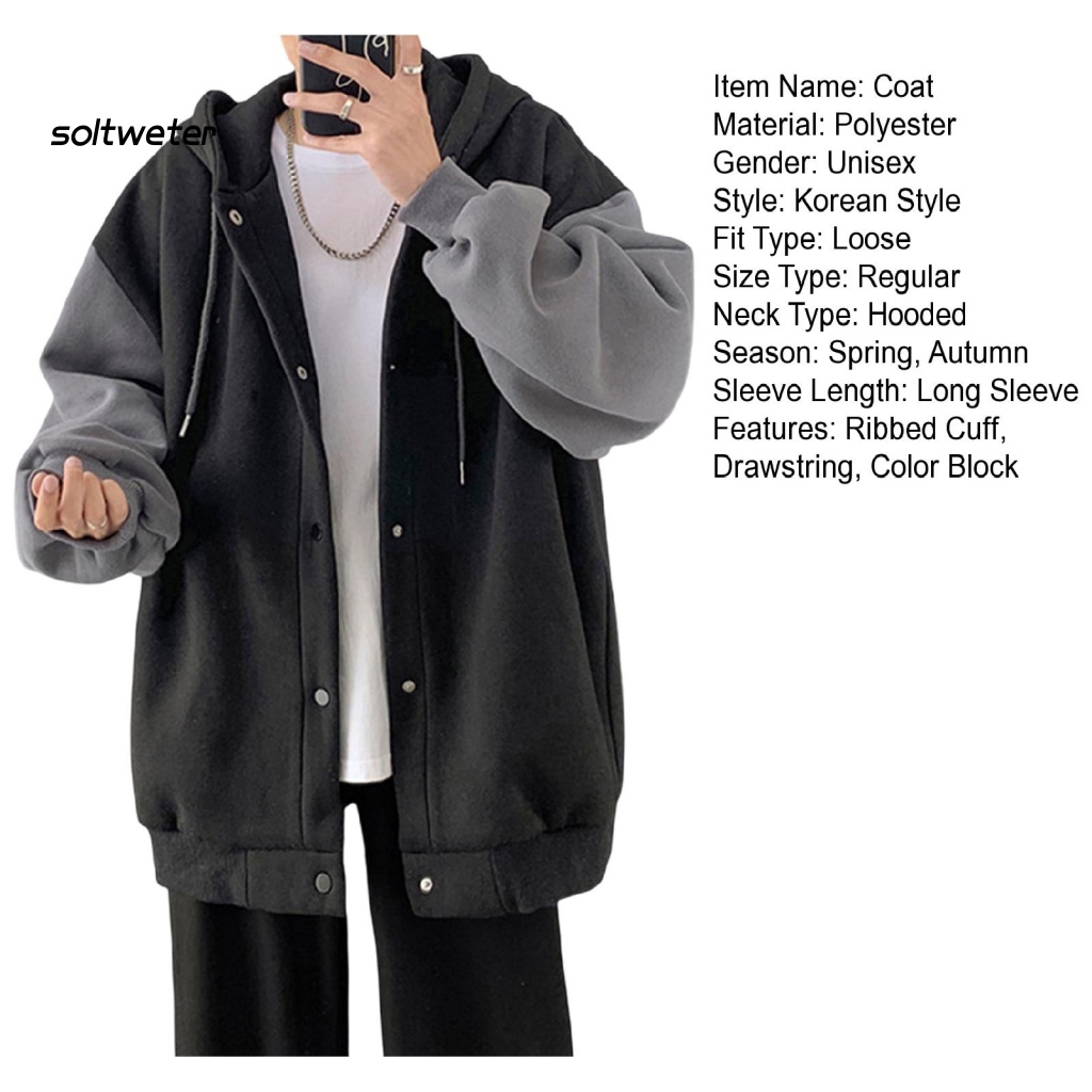 St Áo Khoác Dáng Rộng Tay Dài Chắp Vá Màu Khối Một Hàng Nút Thời Trang Xuân Thu Đường Phố Unisex