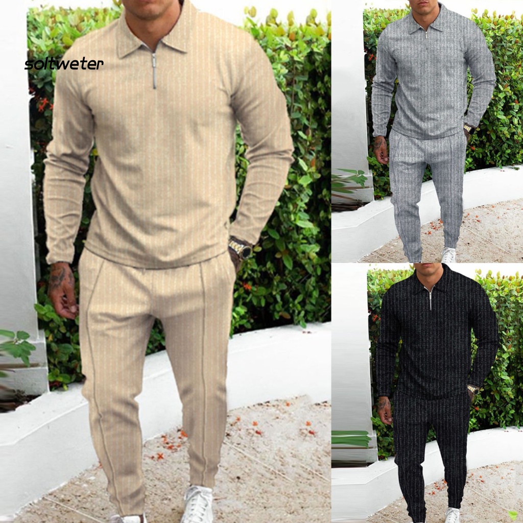 Set Áo Nỉ Dài Tay Cổ Bẻ + Quần Dài Màu Sắc Trơn Thấm Hút Mồ Hôi Thời Trang Mùa Thu