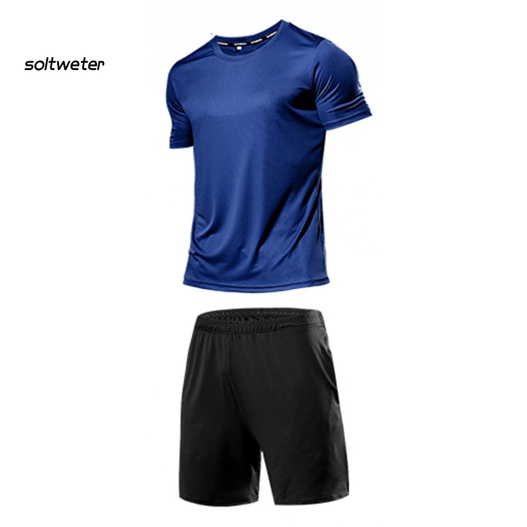 1 Bộ Đồ Thể Thao Áo Tay Ngắn Phối Quần Short Dáng Rộng Nhanh Khô Màu Trơn Thời Trang Mùa Hè Cho Nam