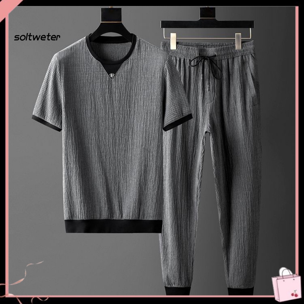 1 Bộ Quần Jogger Bằng Polyester Siêu Mềm Thấm Hút Mồ Hôi Phối Dây Rút Thiết Kế Đơn Giản Cho Nam