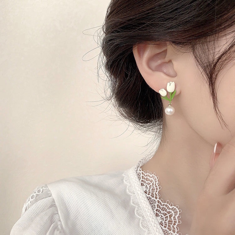 Bông Tai Đính Ngọc Trai Thiết Kế Nhỏ Nhắn Xinh Xắn Thời Trang Cho Nữ