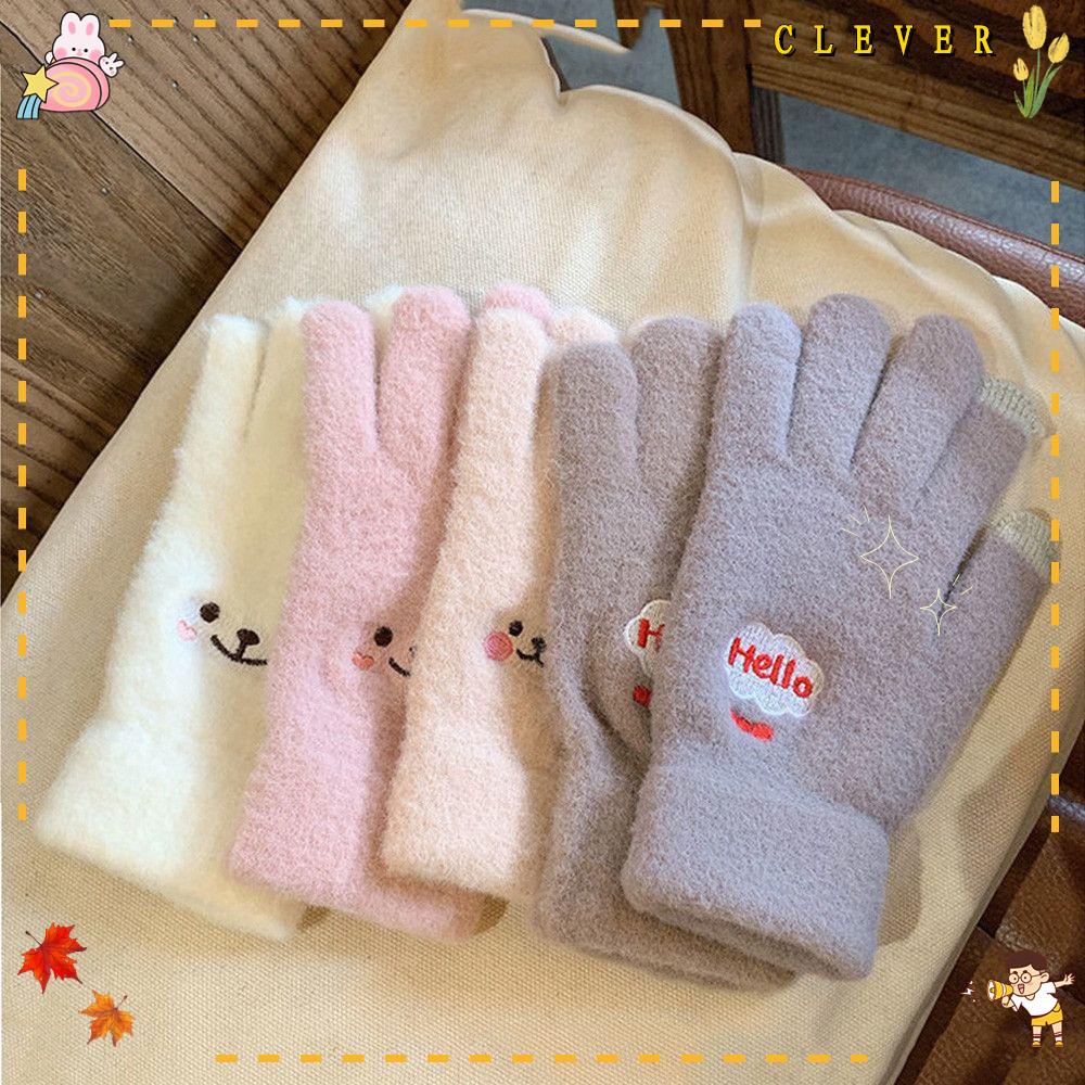 Găng Tay Dệt Kim Co Giãn Giữ Ấm Mùa Đông Dễ Thương Có Thể Chạm Màn Hình Cảm Ứ