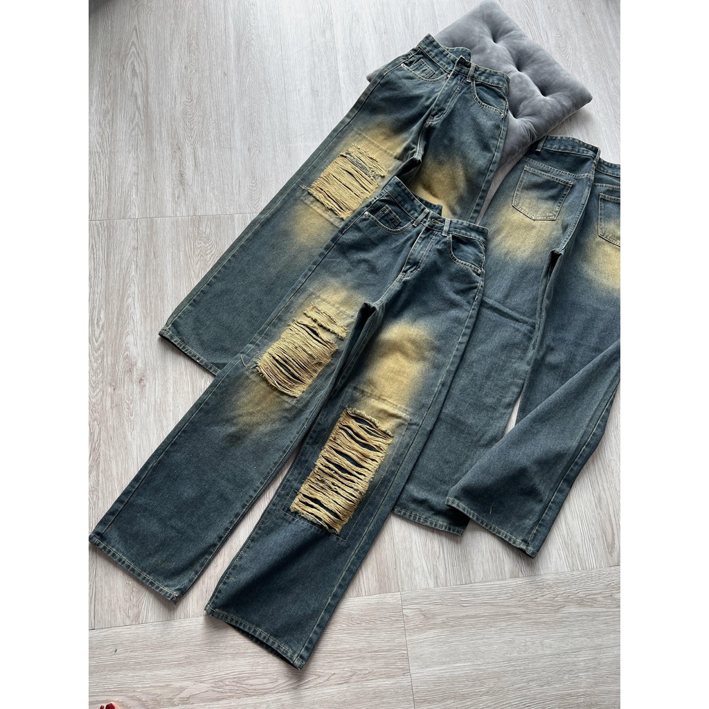 Quần Suông Qc màu bụi rách kiểu dài 105cm Q300