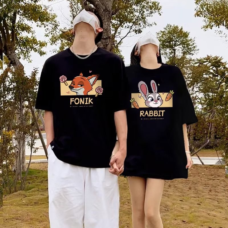 EERSHENSHI Áo Thun cotton Tay Ngắn In Họa Tiết Hoạt Hình Đơn Giản Chất Lượng Cao Cho Cặp Đôi