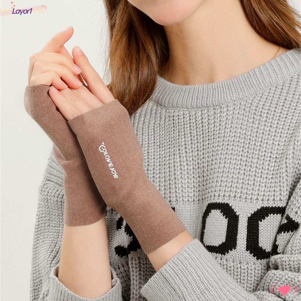 Găng Tay Dệt Kim Nửa Ngón Giữ Ấm Mùa Thu Cho Nữ LAYOR1