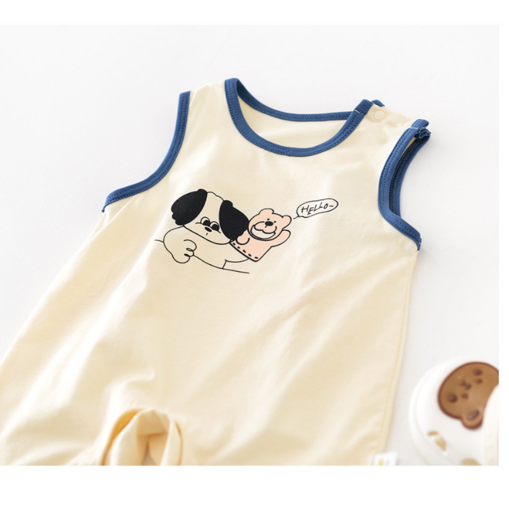 Bộ Áo Liền Quần Sát Nách Bằng Vải Cotton In Hoạt Hình Động Vật Thời Trang Mùa Hè Cho Bé Sơ Sinh 0-2 Tuổi