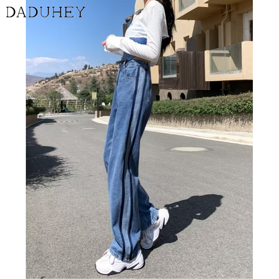 Quần jean dài DADUHEY ống rộng cạp cao màu nhạt thời trang mới Hàn Quốc cho nữ