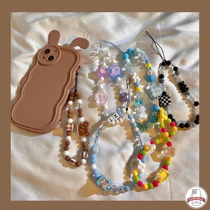 Dây Đeo Điện Thoại Xâu Hạt Ngọc Trai Hình Thỏ / Gấu Dễ Thương Kiểu Hàn Quốc Charms