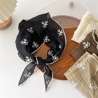 Khăn Choàng Cổ Vải Lanh Cotton Phối Ren Hình Tam Giác Thêu Hoa Phong Cách Bohemia Mềm