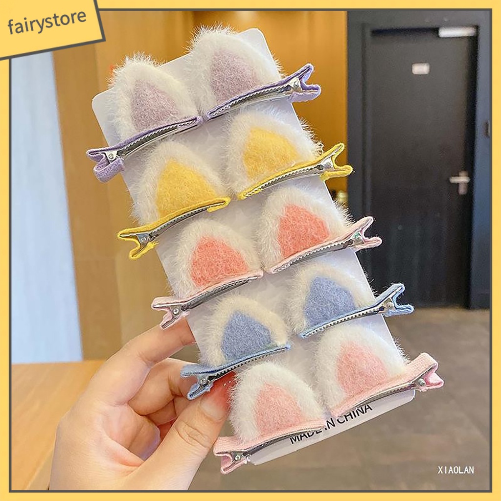 Set 10 Kẹp Tóc Hình Tai Mèo Có Răng Nhỏ Co Giãn Chống Trượt Màu Sắc Tương Phản Trang Trí Biểu Diễn Cho Bé Gái