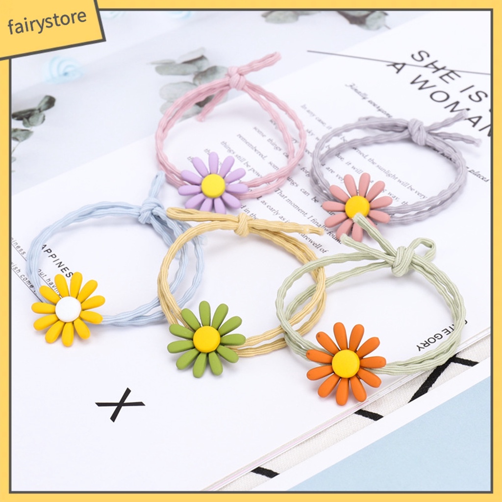 Dây Cột Tóc Co Giãn Đính Hoa Thiết Kế Đơn Giản Xinh Xắn Cho Nữ