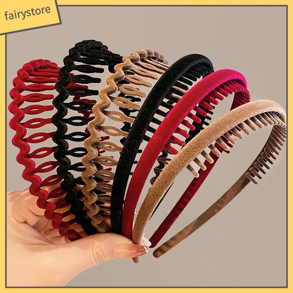 Băng Đô Cài Tóc Có Răng Mềm Co Giãn Chống Trượt Màu Trơn Cho Nữ