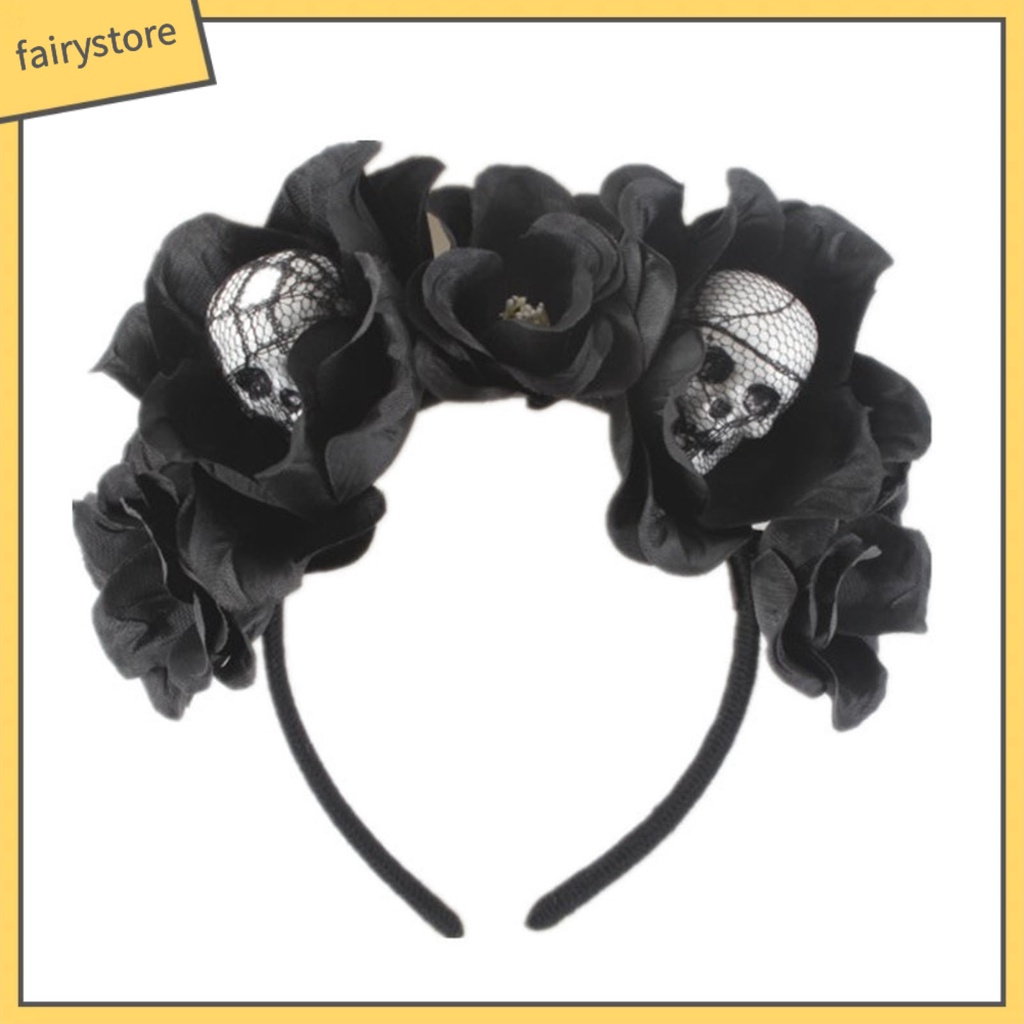 Băng Đô Cài Tóc Hình Đầu Lâu Bằng Mút Màu Đen Phong Cách Halloween