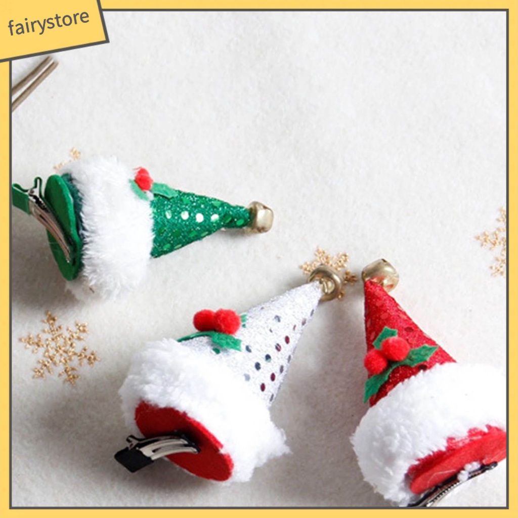 Kẹp Tóc Hình Nón Giáng Sinh Màu Đỏ / Xanh Lá / Trắng Chống Rơi Thoải Mái Thích Hợp Làm Quà Tặng