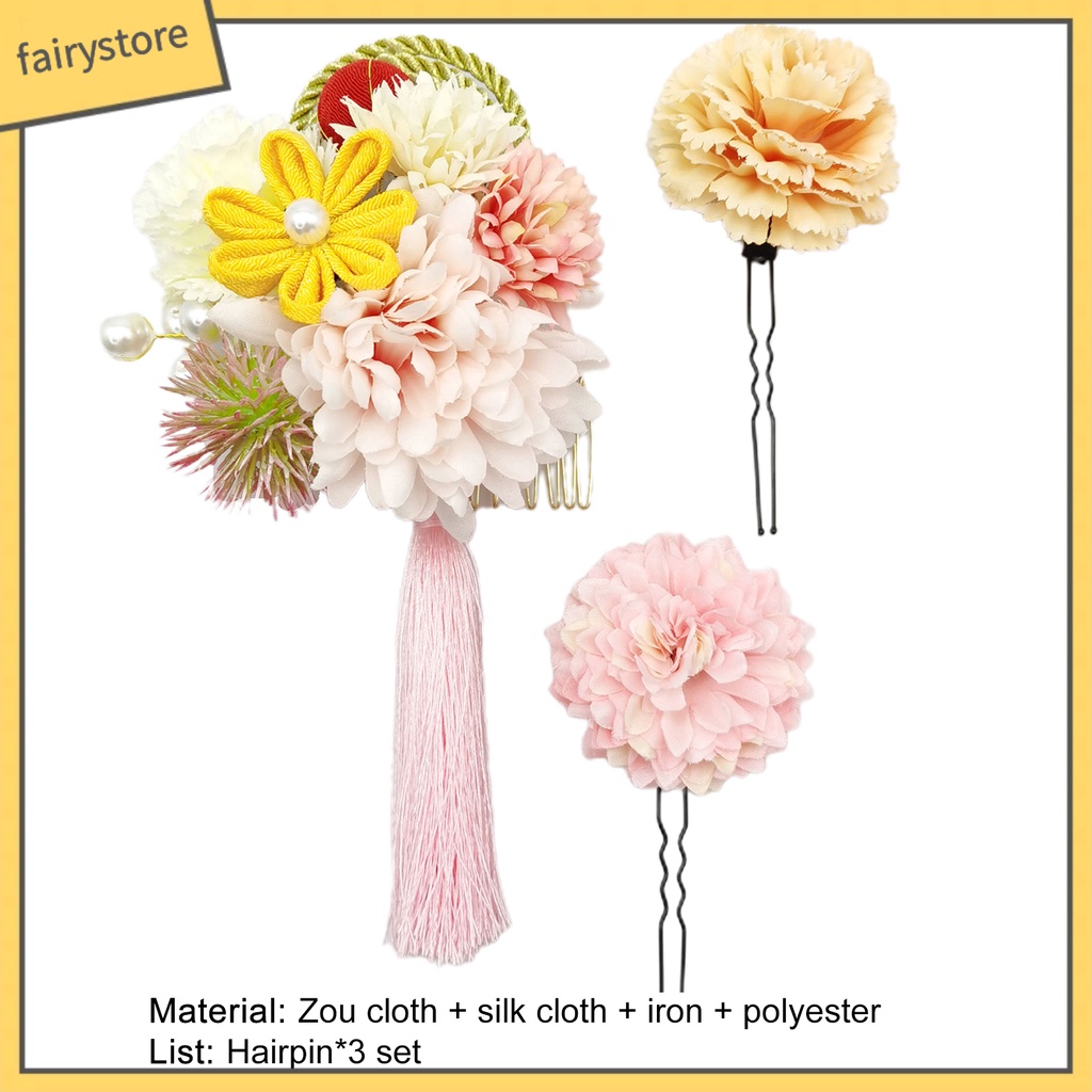 Bộ 3 Kẹp Tóc Hoa Đính Ngọc Trai Nhân Tạo Chống Rơi Thời Trang Dự Tiệc