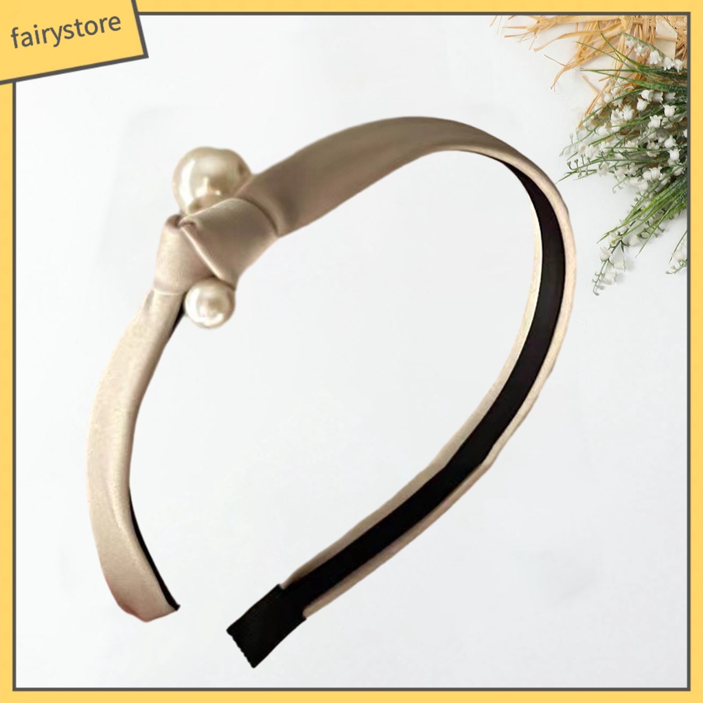 Băng Đô Cài Tóc Vải Satin Thắt Nút Đính Ngọc Trai Nhân Tạo Chống Trượt Thời Trang Vintage