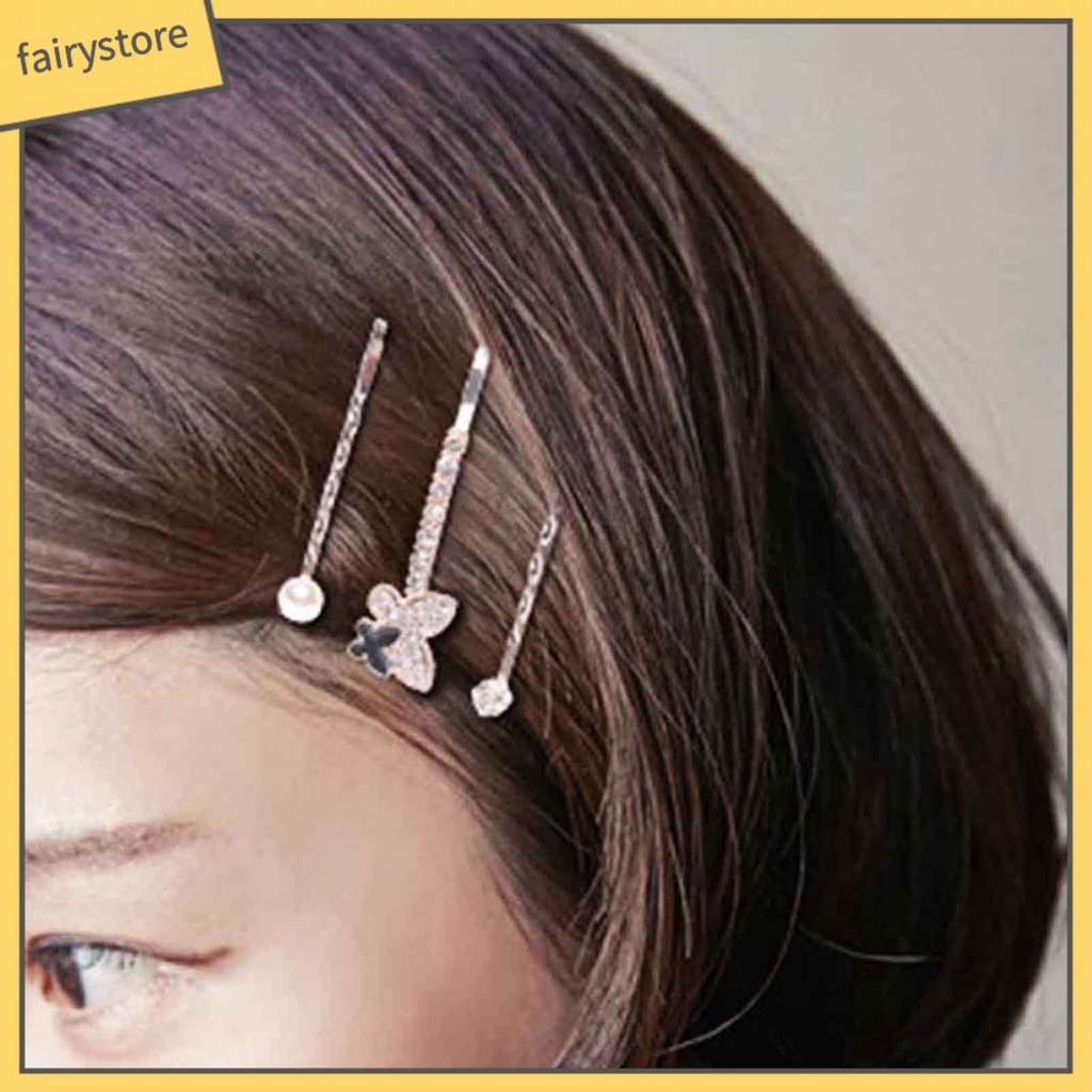 Bộ 3 Kẹp Tóc Đính Đá / Ngọc Trai Giả Hình Trái Tim Dùng Hàng Ngày