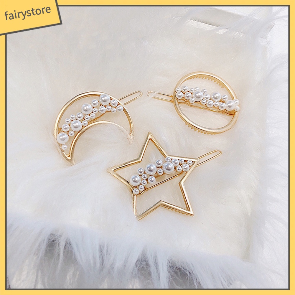 Kẹp TóC HìNh Ngôi Sao / MặT Trăng ĐíNh NgọC Trai Giả ThờI Trang Cho Nữ