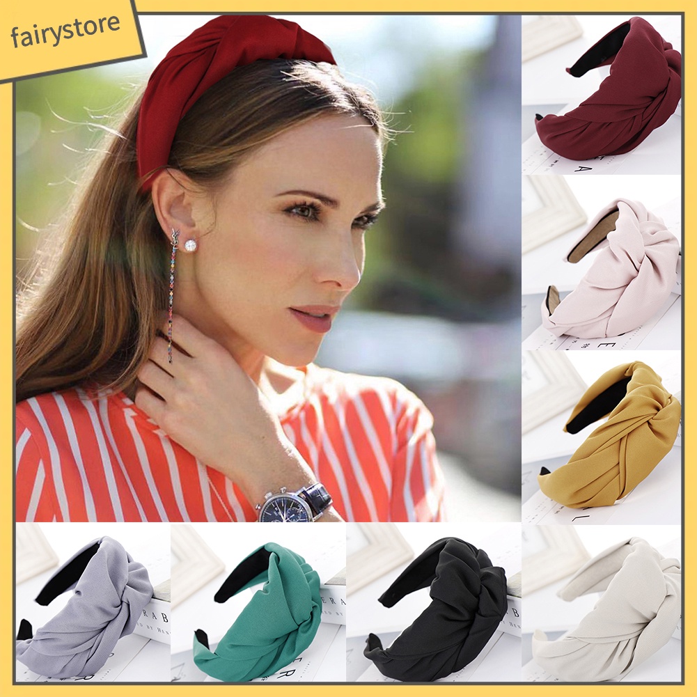 Băng Đô Cài Tóc Bản Rộng Màu Trơn Thắt Nút Chéo Thời Trang Cho Nữ