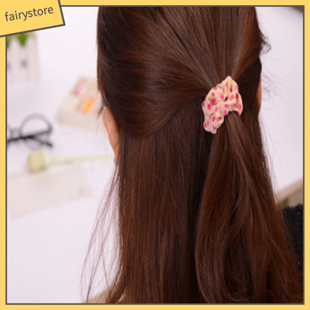 Set 10 Dây Cột Tóc Co Giãn Hoạ Tiết Chấm Bi Dễ Thương Cho Nữ