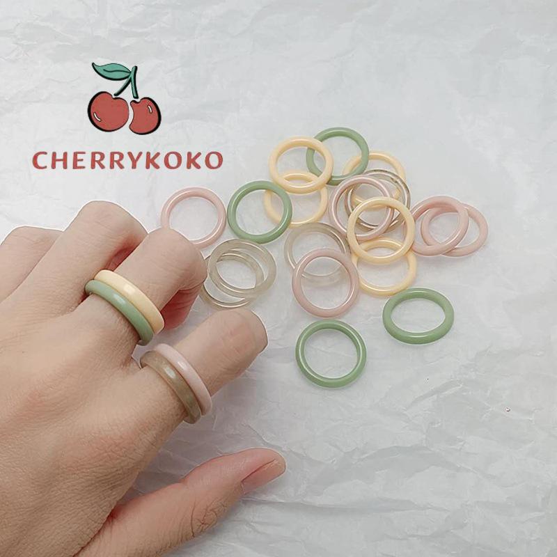 🍒🍒CHERRYKOKO Nhẫn Nhựa Resin Mini 17mm Nhiều Màu Sắc