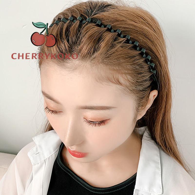 🍒🍒CHERRYKOKO Băng đô cài tóc bằng kim loại màu đen hình gợn sóng chống trượt cho cả nam và nữ