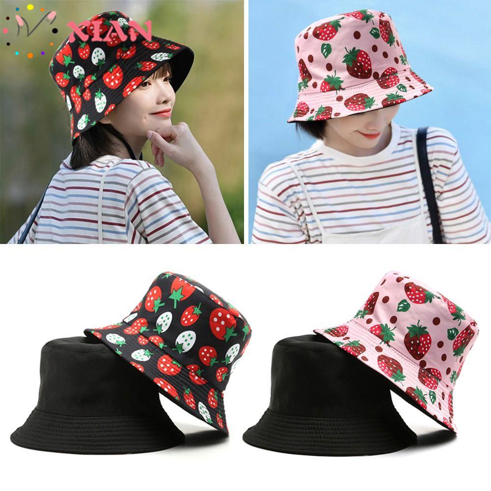 Mũ Bucket Chống Nắng Hoạ Tiết Dâu Tây Dễ Thương Xinh Xắn Dành Cho Nữ