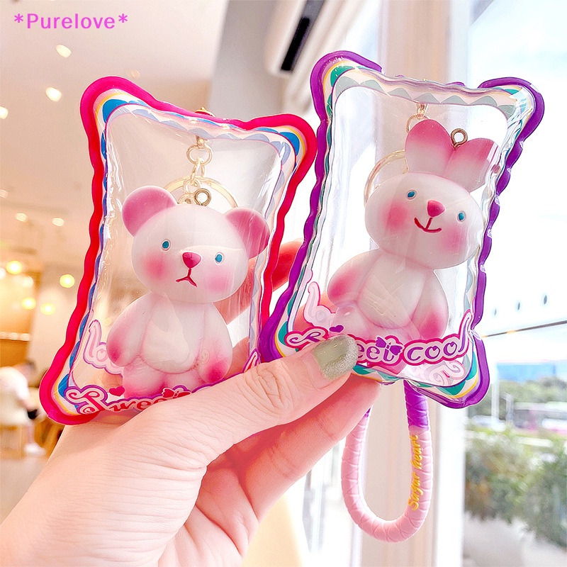 Móc Khóa Hình Gấu / Thỏ Hồng Bơm Hơi Dễ Thương Mới