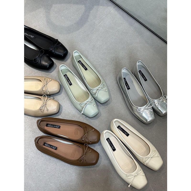 Lijia Giày Búp Bê Đế Mềm Mũi Vuông Màu Bạc Phong Cách Pháp Thanh Lịch Cho Nữ Có Sẵn