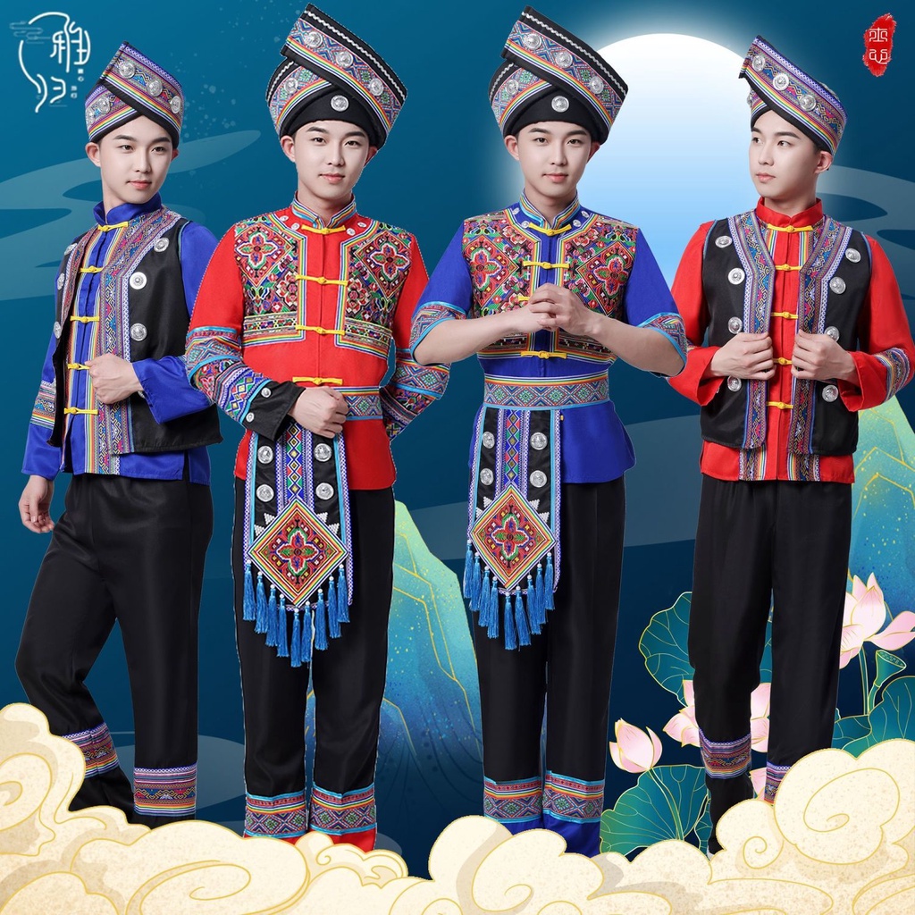 【YN】 Trang Phục Biểu Diễn Múa Dân Tộc Guangxizhuang Bằng Lụa Biểu Diễn Miao Miao