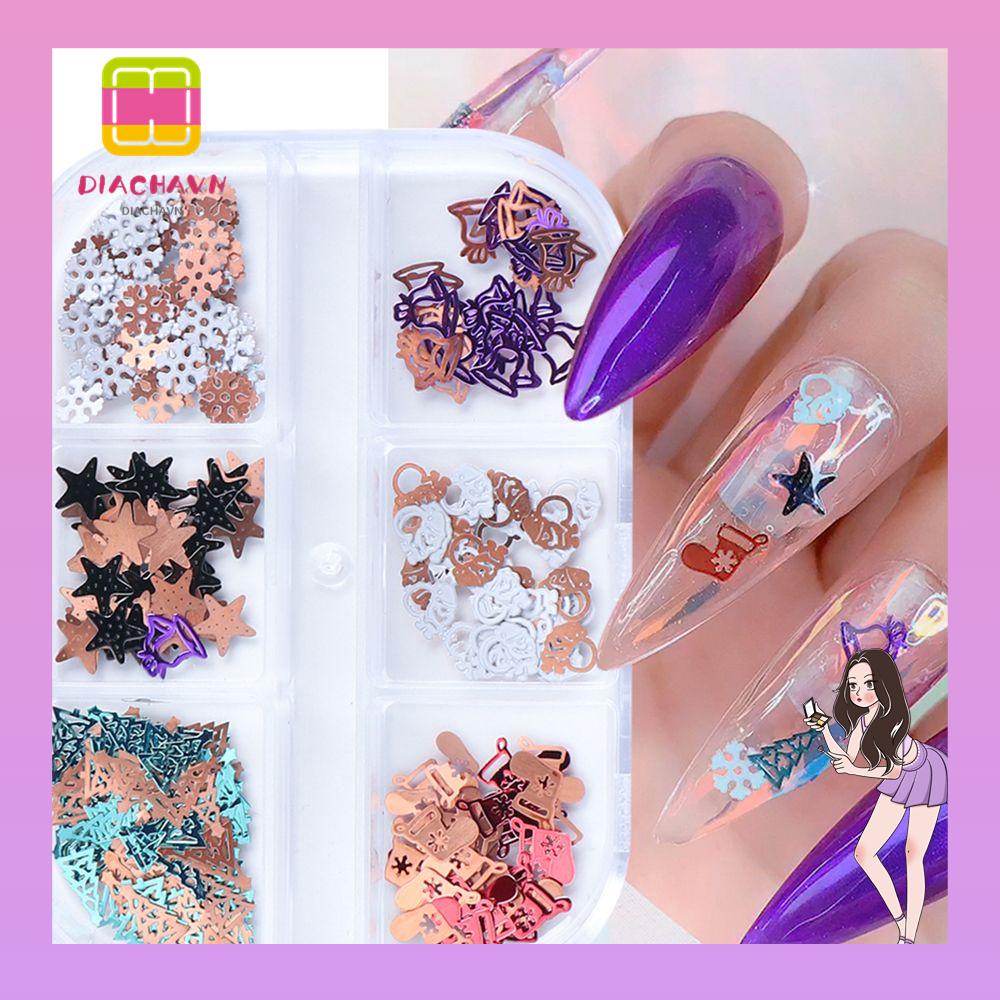 Hộp 6 Ngăn Đựng Hạt Kim Sa Lấp Lánh Trang Trí Móng Nghệ Thuật