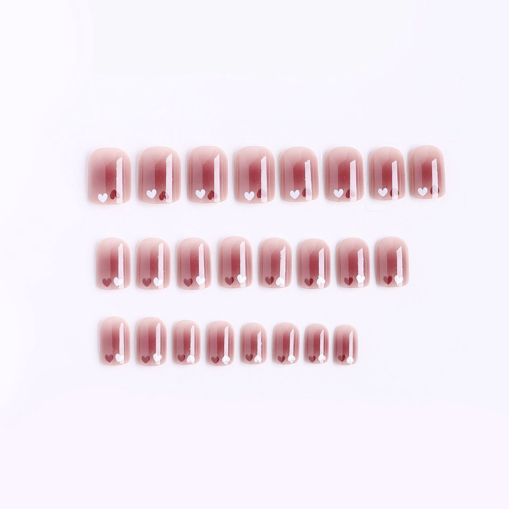 Bộ Móng Tay Giả Ngắn Nhẹ Nhàng Hình Trái Tim Có Thể Đeo Lại