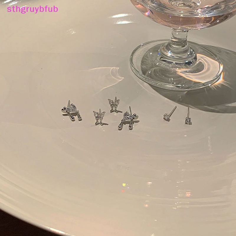 Set 6 Khuyên Tai Tròn Mạ Bạc Phong Cách Vintage Hàn Quốc Y2K