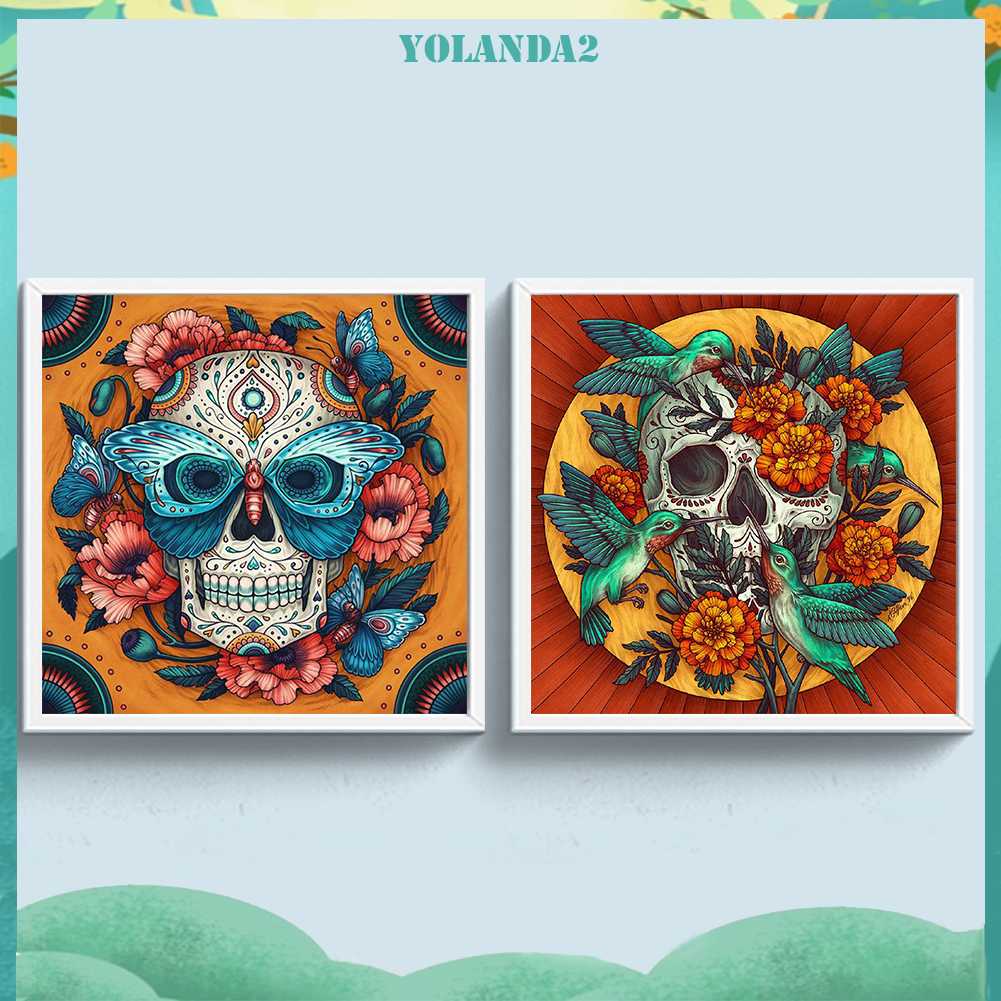 Tranh Đính Đá Kim Cương Toàn Bộ 5D DIY Hình Đầu Lâu Và Hoa