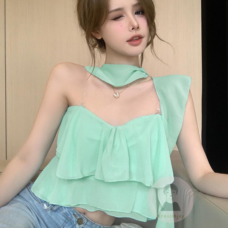 Áo Ngắn Không Tay Hở Vai Màu Sắc Thời Trang Mùa Hè Cho Nữ