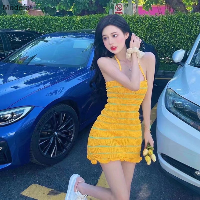 Mfc Đầm Dệt Kim Mini Không Tay Dáng Ôm Thời Trang Mùa Hè Cho Nữ