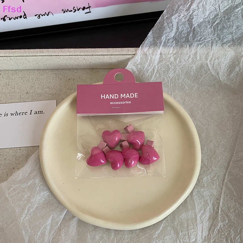 Bộ 6 Kẹp Tóc Mini Hình Trái Tim Màu Hồng Dễ Thương Phong Cách Hàn Quốc Cho Bé Gái