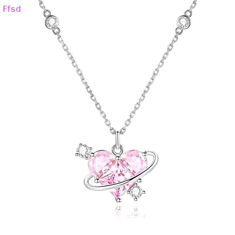{Ffsd} Vòng cổ Mặt Hình Trái Tim Hành Tinh Đính Đá Zircon Màu Hồng Thời Trang Làm Quà Tặng Sinh Nhật Cho Nữ