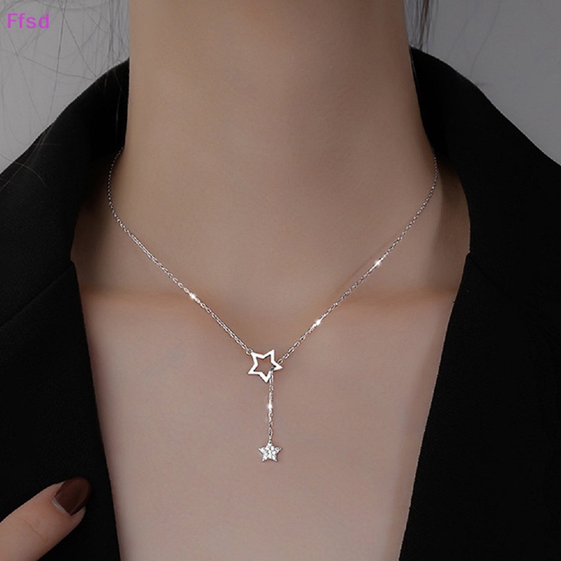 {Ffsd} Vòng cổ Bằng Hợp Kim Zircon Ngôi Sao Rỗng Thanh Lịch Đơn Giản Màu Bạc Trang Sức Làm Quà Tặng Cho Phụ Nữ