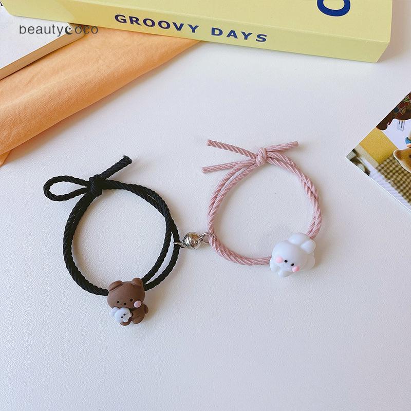 Beautycoco🍊Vòng Đeo Tay Cặp Đôi Bằng Cao Su Hút Nam Châm Hình Gấu/Thỏ Dễ Thương Cho Nữ