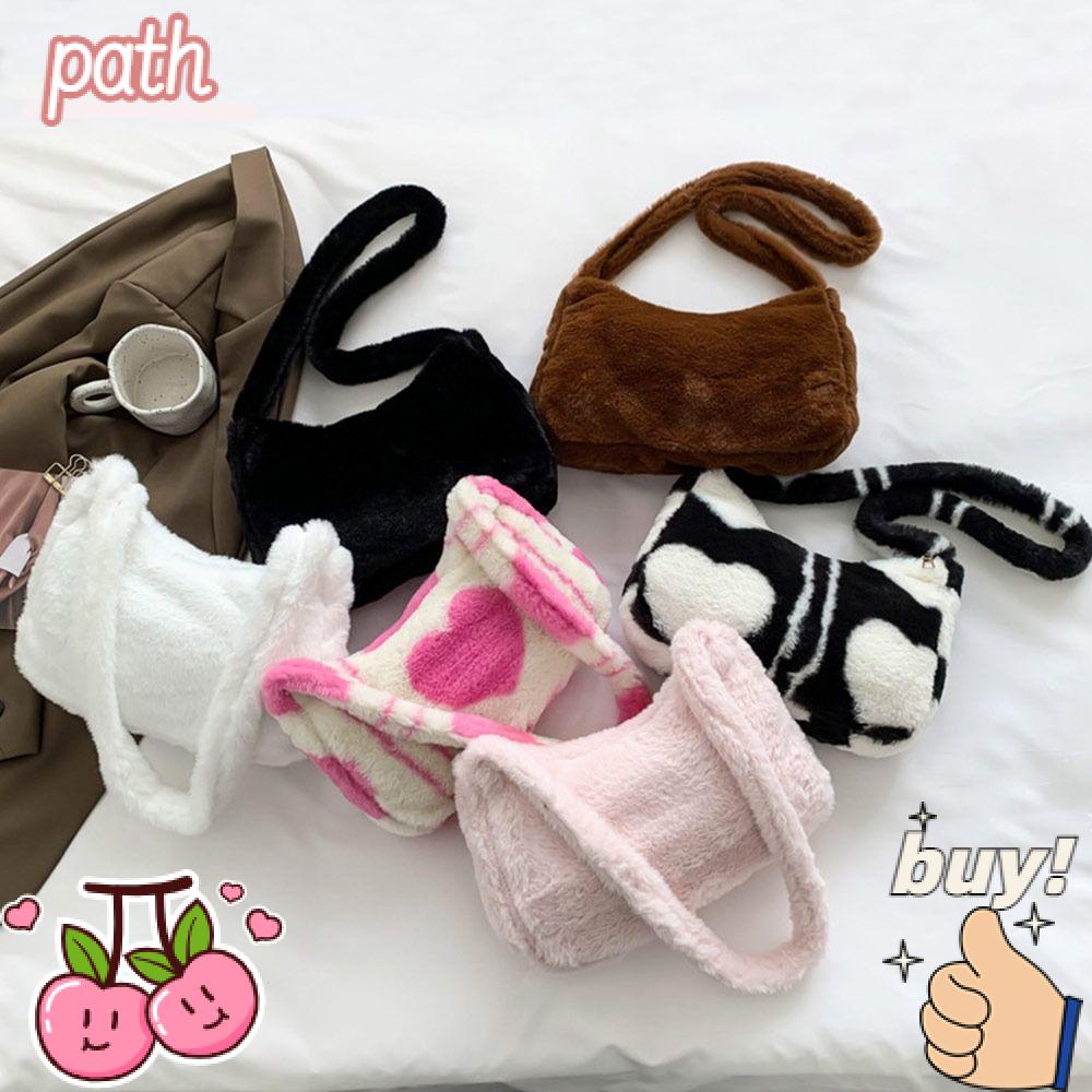 Túi Tote Đeo Chéo Phủ Lông Họa Tiết Trái Tim Dễ Thương