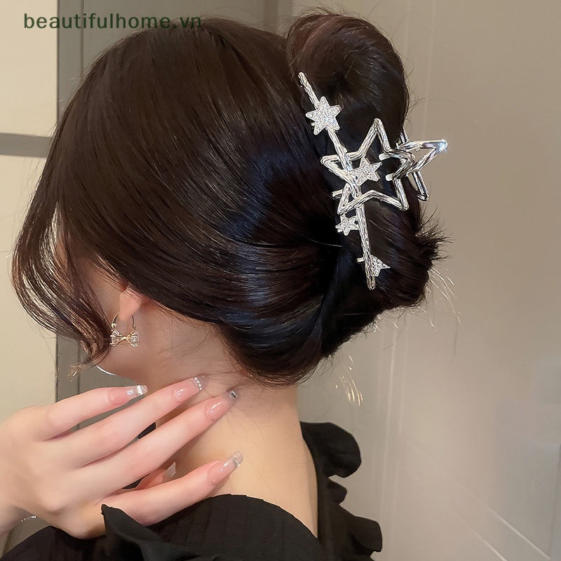 Kẹp Móng Vuốt Đính Đá Pha Lê Màu Bạc Hình Ngôi Sao Màu Sắc Đẹp Mắt Cho Nữ [beauty]