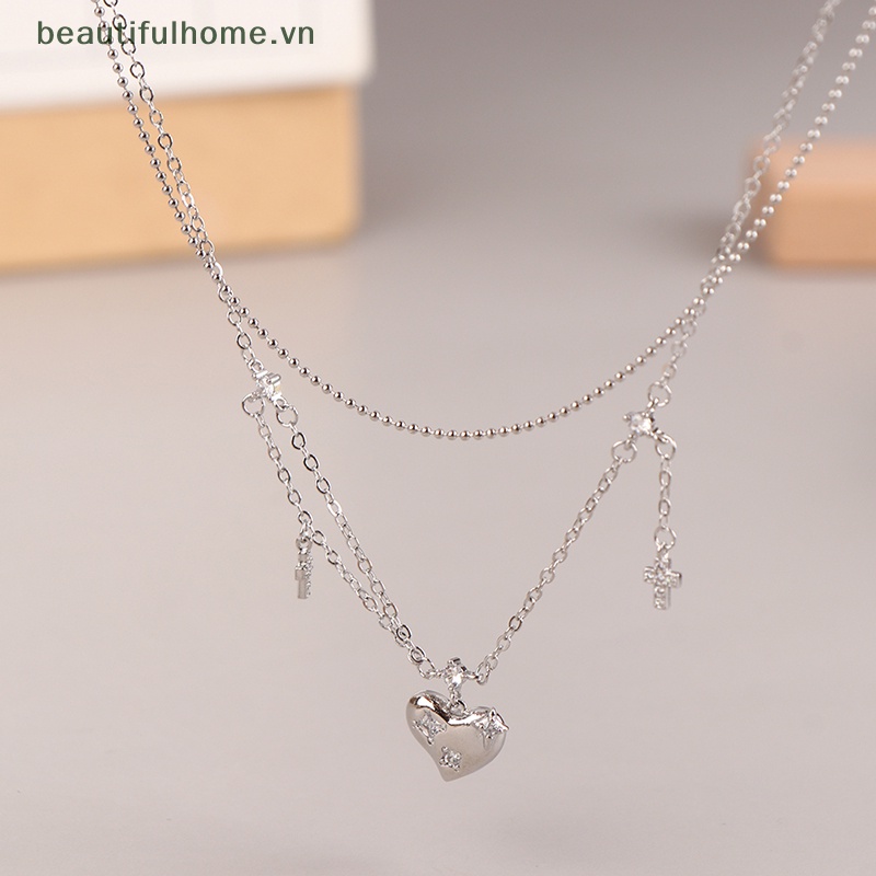 [beautifulhome] Vòng Cổ Choker Dây Xích Mặt Chữ Thập Đính Đá Zircon Trái Tim Cho Nữ Dự Tiệc [beauty]