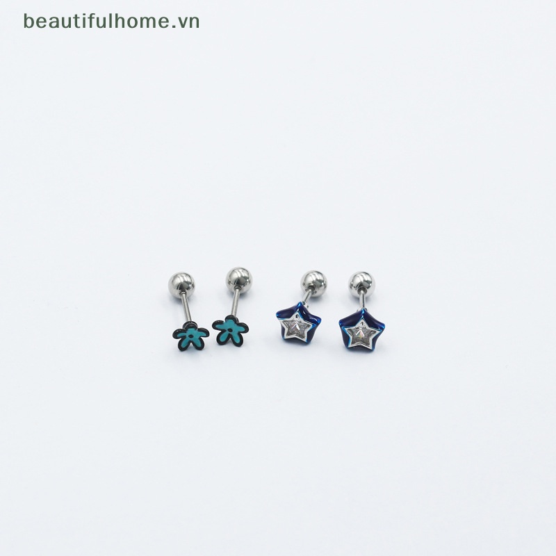 1 Đôi Bông Tai Hình Hoa / Ngôi Sao Đính Đá Zircon Dễ Thương Cho Nữ