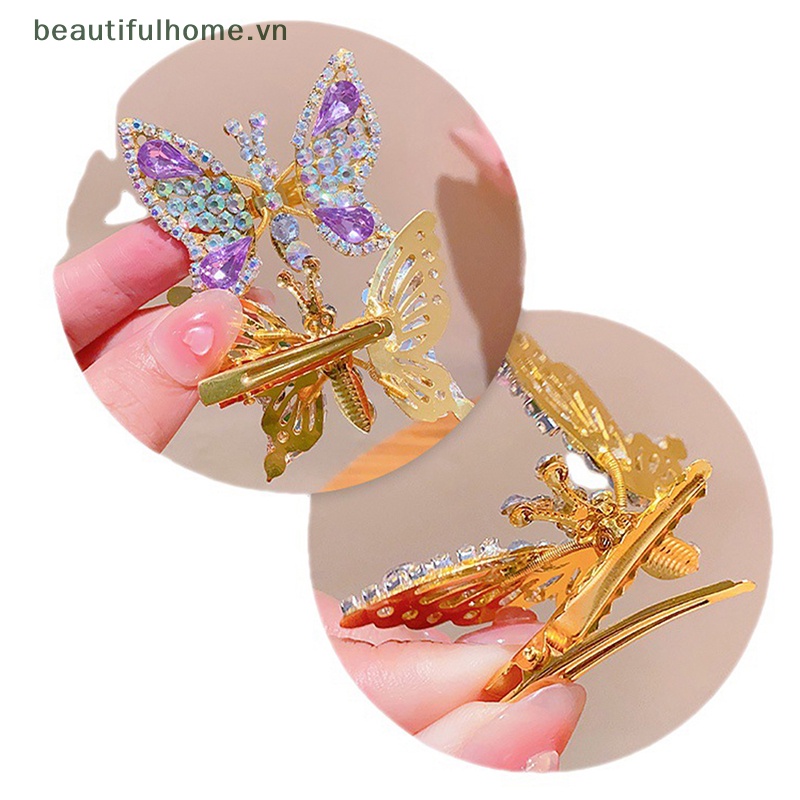 [beautifulhome] Kẹp Tóc Cánh Bướm Đính Đá Kim Cương Giả Hình Học Bằng Kim Loại Có Thể Di Chuyển Phù Hợp Với Bé Gái [Đẹp