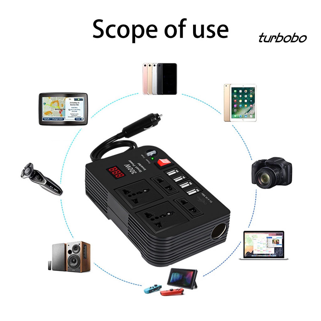 Bộ Chuyển Đổi Nguồn Điện 300W 4 Cổng USB DC 12V Sang AC 220V