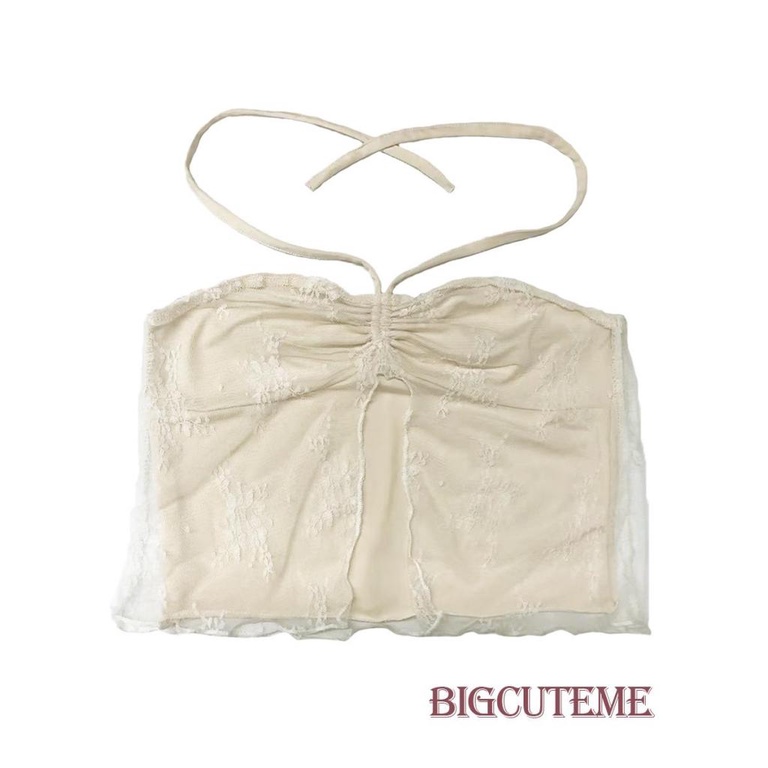 Áo Crop Top Hai Dây Phối Ren Họa Tiết Hoa Thời Trang Mùa Hè Cho Nữ