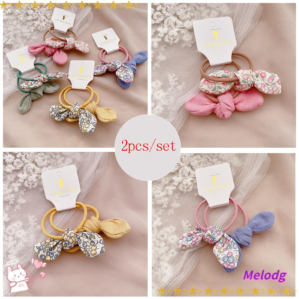 Bộ 2 Dây Cột Tóc In Họa Tiết Hoa / Cherry Dễ Thương