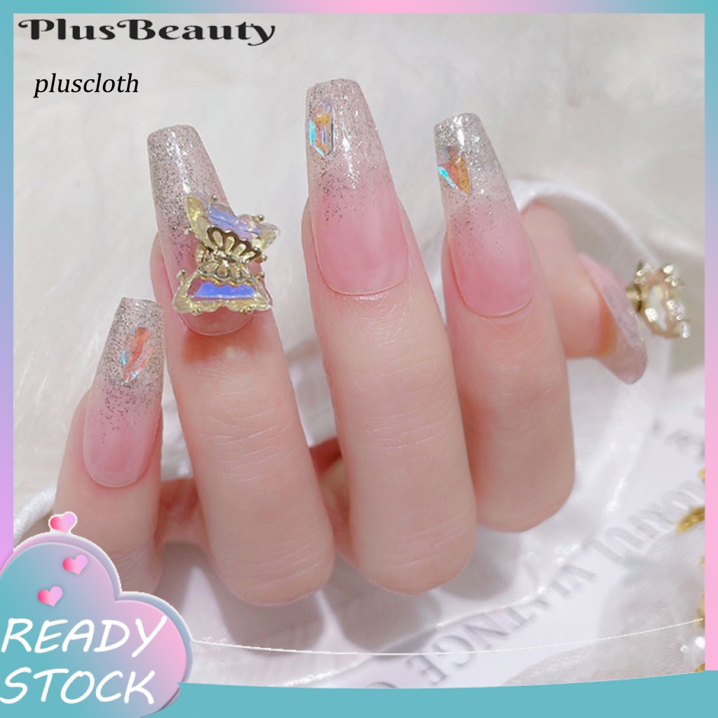 &lt; Plusclothing &gt; Phụ Kiện Trang Trí Móng Tay Nghệ Thuật Hình Bướm Pha Lê Lấp Lánh Có Thể Xoay