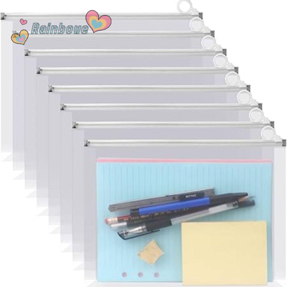 RAINBOW Set 8 Bìa Nhựa Đựng Tài Liệu Khổ A5 Chống Thấm Nước Có Khóa Kéo Tiện Lợi
